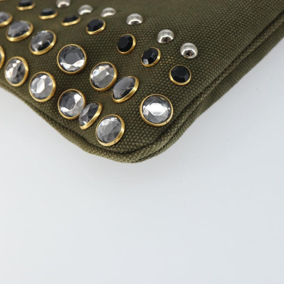 PRADA Bijoux Clutch Bag Canvas Khaki Gold Auth 160073