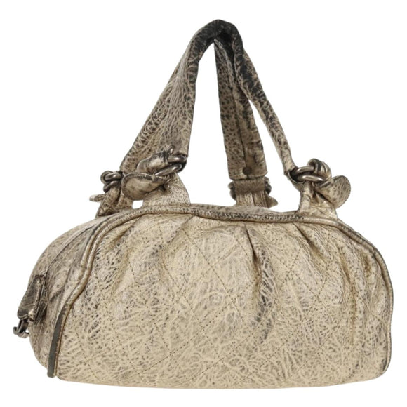 CHANEL Matelasse Hand Bag Leather Champagne Gold CC Auth 160074