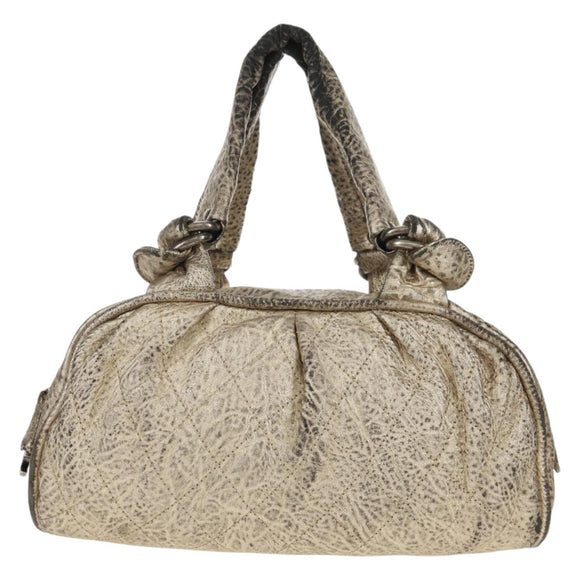CHANEL Matelasse Hand Bag Leather Champagne Gold CC Auth 160074