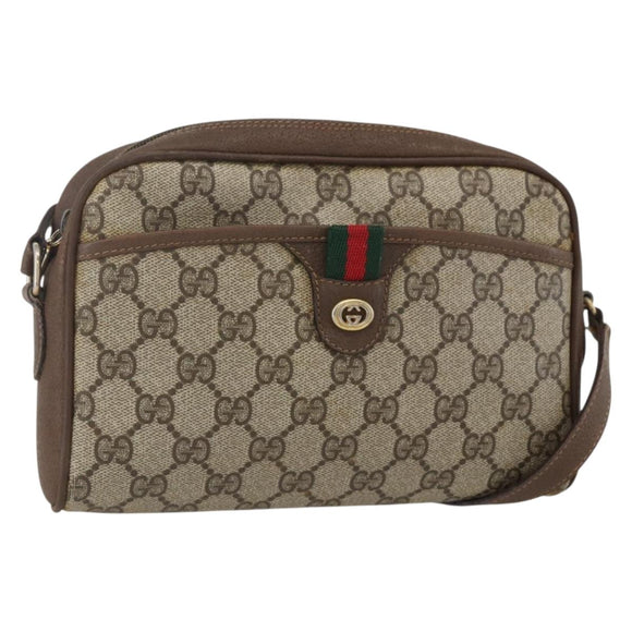 GUCCI GG Supreme Web Sherry Line Bag PVC Beige Gold 116 02 089 Auth 160079