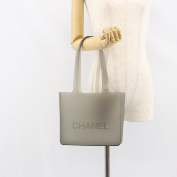 CHANEL Tote Bag Rubber Gray CC Auth 160082