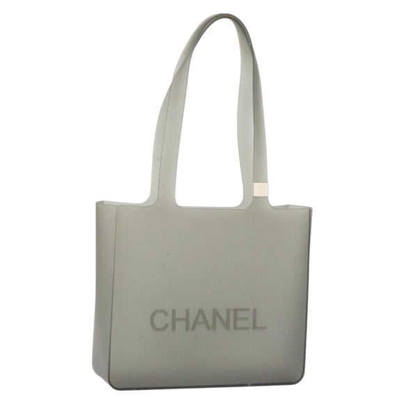 CHANEL Tote Bag Rubber Gray CC Auth 160082