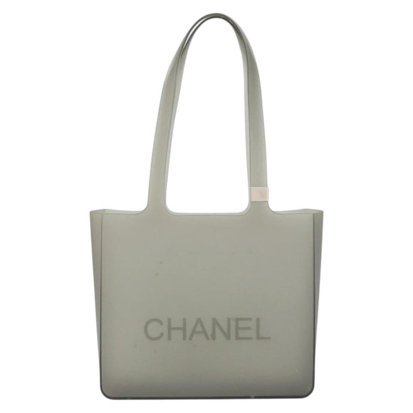 CHANEL Tote Bag Rubber Gray CC Auth 160082