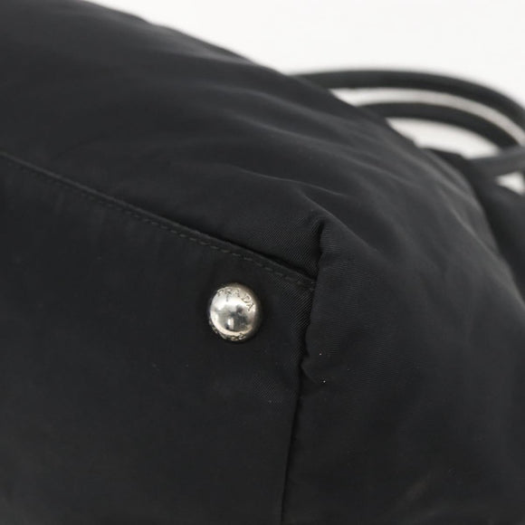 PRADA Ribbon Hand Bag Nylon Black Silver Auth 160087