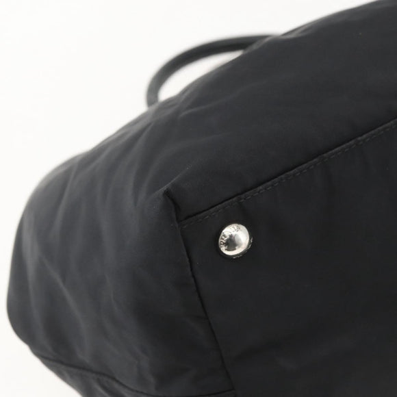 PRADA Ribbon Hand Bag Nylon Black Silver Auth 160087
