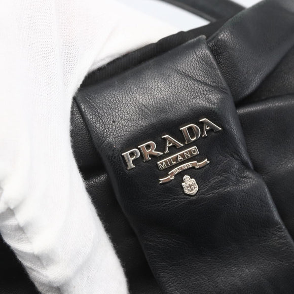 PRADA Ribbon Hand Bag Nylon Black Silver Auth 160087