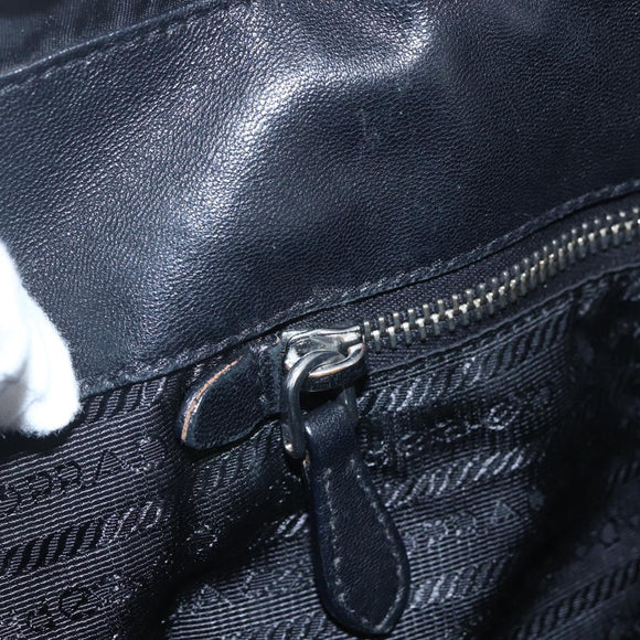 PRADA Ribbon Hand Bag Nylon Black Silver Auth 160087