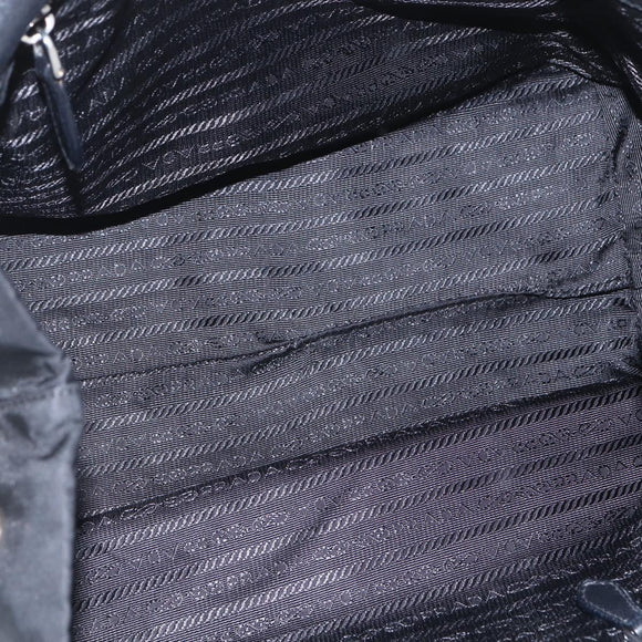 PRADA Ribbon Hand Bag Nylon Black Silver Auth 160087