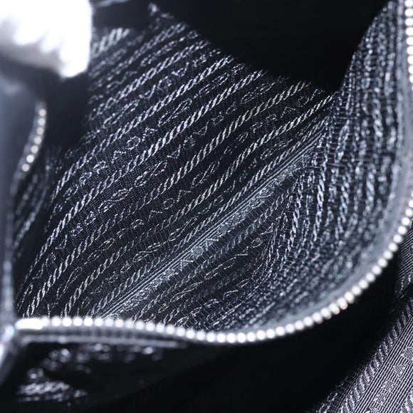 PRADA Ribbon Hand Bag Nylon Black Silver Auth 160087