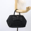 PRADA Ribbon Hand Bag Nylon Black Silver Auth 160087-23