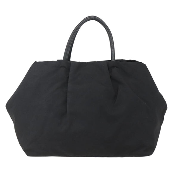 PRADA Ribbon Hand Bag Nylon Black Silver Auth 160087