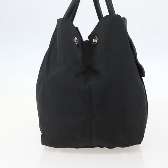 PRADA Ribbon Hand Bag Nylon Black Silver Auth 160087