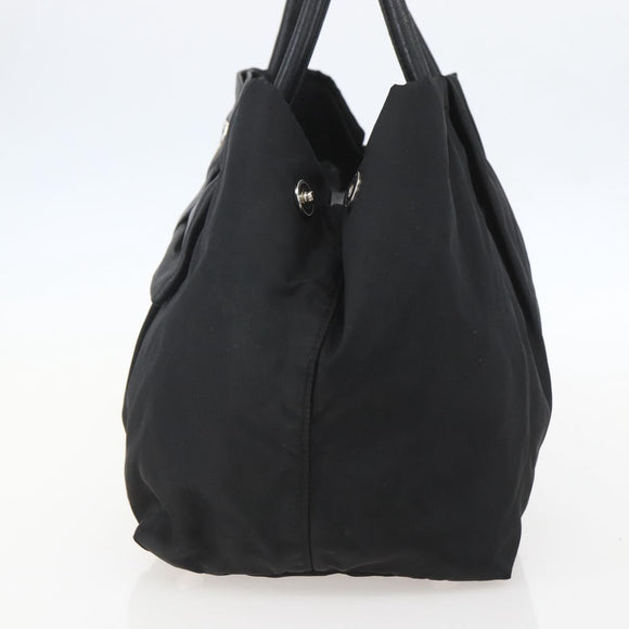 PRADA Ribbon Hand Bag Nylon Black Silver Auth 160087