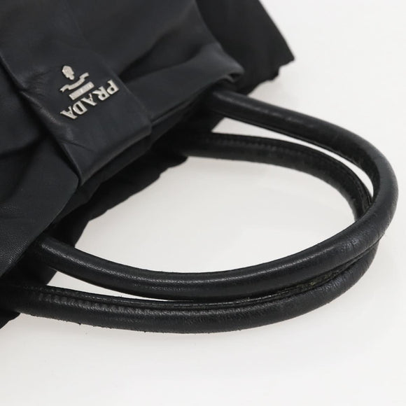 PRADA Ribbon Hand Bag Nylon Black Silver Auth 160087