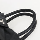 PRADA Ribbon Hand Bag Nylon Black Silver Auth 160087-8