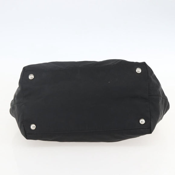 PRADA Ribbon Hand Bag Nylon Black Silver Auth 160087