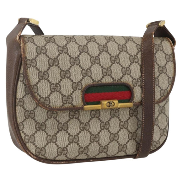 GUCCI GG Supreme Web Sherry Line Bag PVC Beige Gold 22 001 4159 Auth 160089