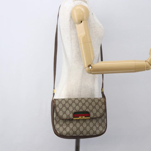 GUCCI GG Supreme Web Sherry Line Bag PVC Beige Gold 22 001 4159 Auth 160089