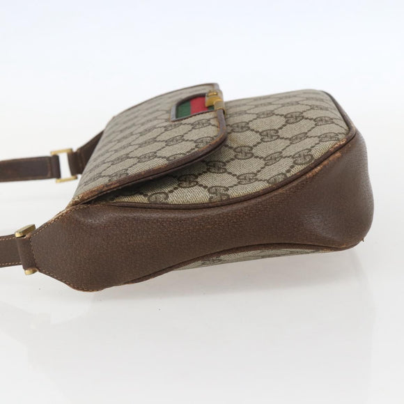 GUCCI GG Supreme Web Sherry Line Bag PVC Beige Gold 22 001 4159 Auth 160089