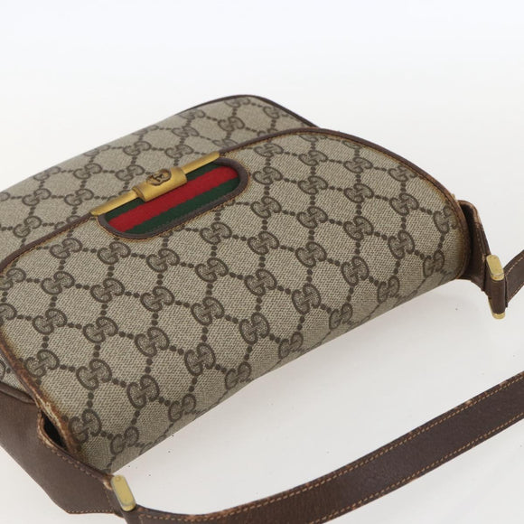 GUCCI GG Supreme Web Sherry Line Bag PVC Beige Gold 22 001 4159 Auth 160089