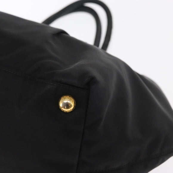 PRADA Ribbon Hand Bag Nylon Black Silver Auth 160092