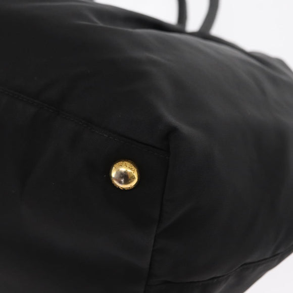 PRADA Ribbon Hand Bag Nylon Black Silver Auth 160092