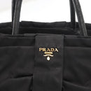 PRADA Ribbon Hand Bag Nylon Black Silver Auth 160092-17
