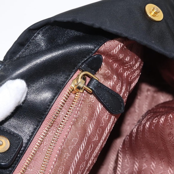 PRADA Ribbon Hand Bag Nylon Black Silver Auth 160092