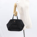 PRADA Ribbon Hand Bag Nylon Black Silver Auth 160092-22