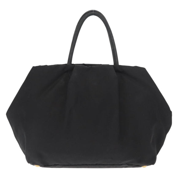 PRADA Ribbon Hand Bag Nylon Black Silver Auth 160092