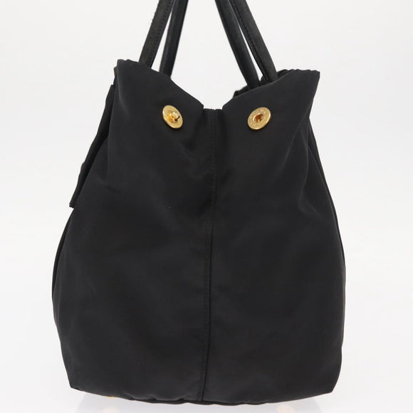 PRADA Ribbon Hand Bag Nylon Black Silver Auth 160092