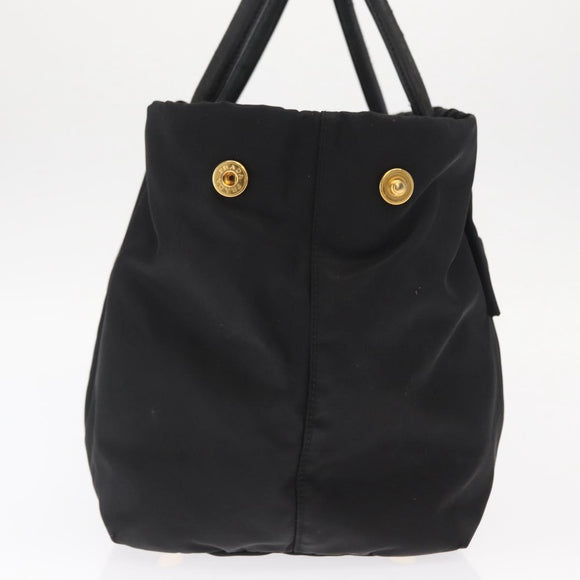 PRADA Ribbon Hand Bag Nylon Black Silver Auth 160092