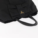 PRADA Ribbon Hand Bag Nylon Black Silver Auth 160092-6