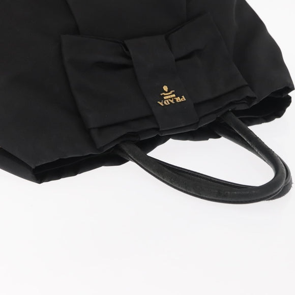 PRADA Ribbon Hand Bag Nylon Black Silver Auth 160092