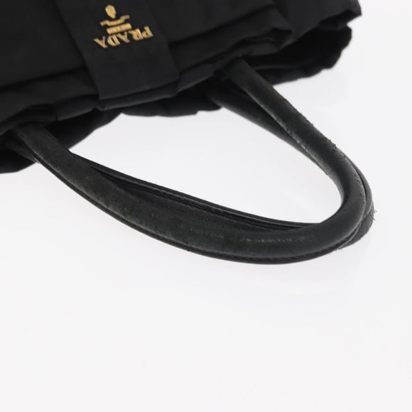 PRADA Ribbon Hand Bag Nylon Black Silver Auth 160092