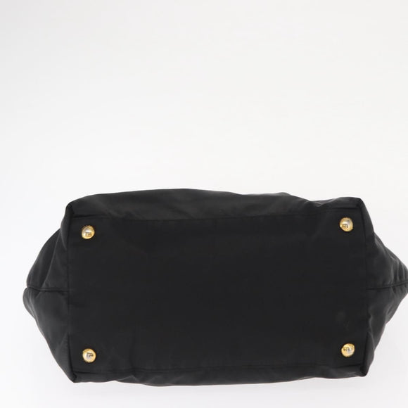 PRADA Ribbon Hand Bag Nylon Black Silver Auth 160092
