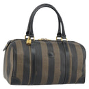 FENDI Pecan Canvas Boston Bag PVC Black Brown gold Auth 160096-1