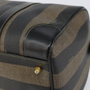 FENDI Pecan Canvas Boston Bag PVC Black Brown gold Auth 160096-10