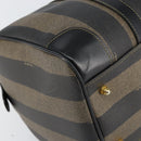 FENDI Pecan Canvas Boston Bag PVC Black Brown gold Auth 160096-11