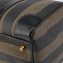 FENDI Pecan Canvas Boston Bag PVC Black Brown gold Auth 160096-12