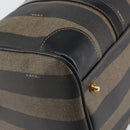 FENDI Pecan Canvas Boston Bag PVC Black Brown gold Auth 160096-13