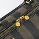 FENDI Pecan Canvas Boston Bag PVC Black Brown gold Auth 160096-14