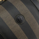 FENDI Pecan Canvas Boston Bag PVC Black Brown gold Auth 160096-15