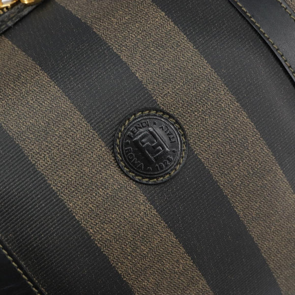 FENDI Pecan Canvas Boston Bag PVC Black Brown gold Auth 160096