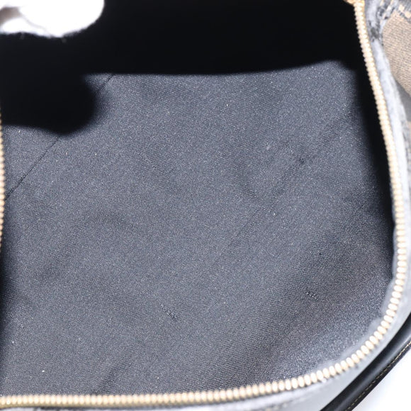 FENDI Pecan Canvas Boston Bag PVC Black Brown gold Auth 160096