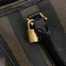 FENDI Pecan Canvas Boston Bag PVC Black Brown gold Auth 160096-23