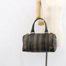 FENDI Pecan Canvas Boston Bag PVC Black Brown gold Auth 160096-24