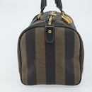 FENDI Pecan Canvas Boston Bag PVC Black Brown gold Auth 160096-4
