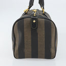 FENDI Pecan Canvas Boston Bag PVC Black Brown gold Auth 160096-5