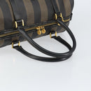 FENDI Pecan Canvas Boston Bag PVC Black Brown gold Auth 160096-7